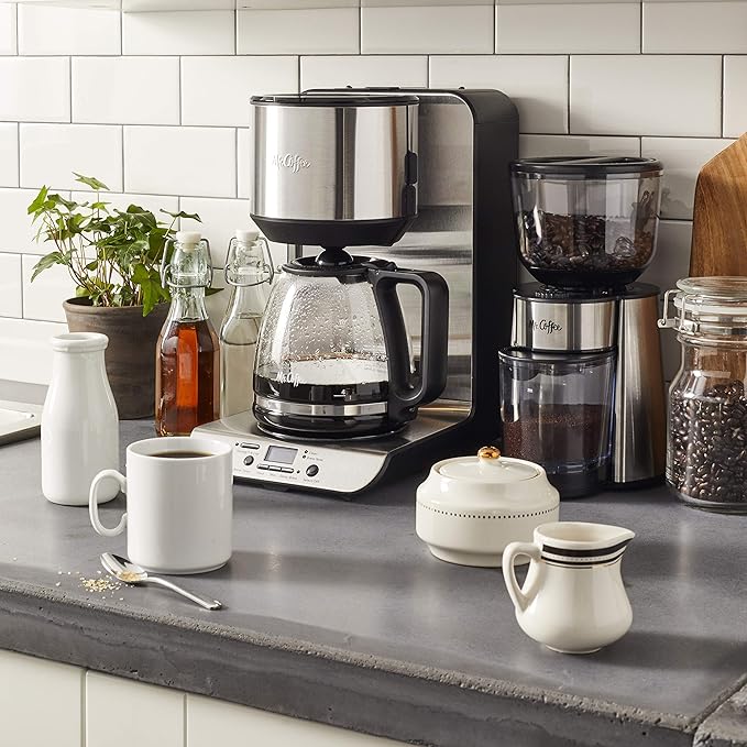 Mr. Coffee Automatic Burr Mill Coffee Grinder with 18 Custom Grinders Silver