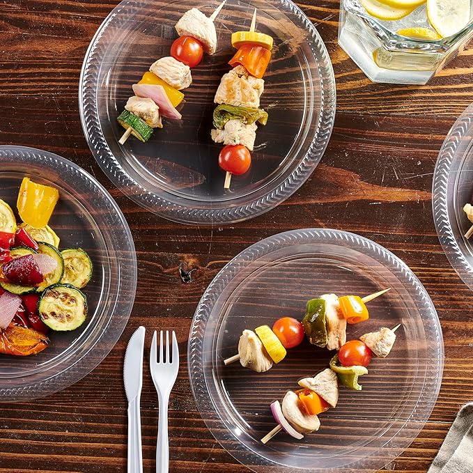 PLASTICPRO 40 Pack Clear Plastic Plates 9 Inch Durable Disposable Plastic Dinner Plates for Parties Events BBQ