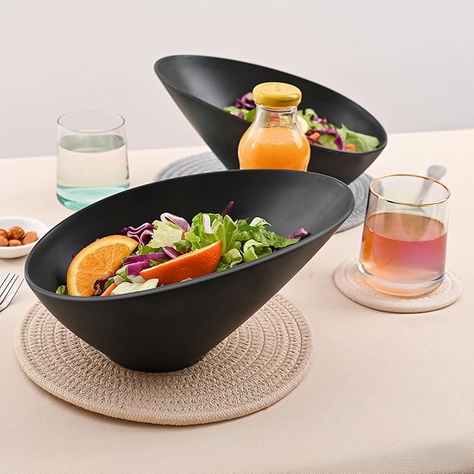 Bamboo Fiber Salad Bowls, 4 Packs Compostable 33 Ounce Elegant Black Angled Bowls for Salad, Pasta, Soup, Prep, Ideal for Home and Restaurant