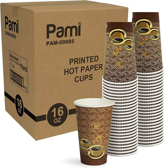PAMI Disposable Coffee Cups, Single-Use Paper Cups, To-Go Hot Beverage Cups for Espresso Coffee Tea Hot Chocolate, Leak Resistant, Cafe & Home Use (1000, 16oz)