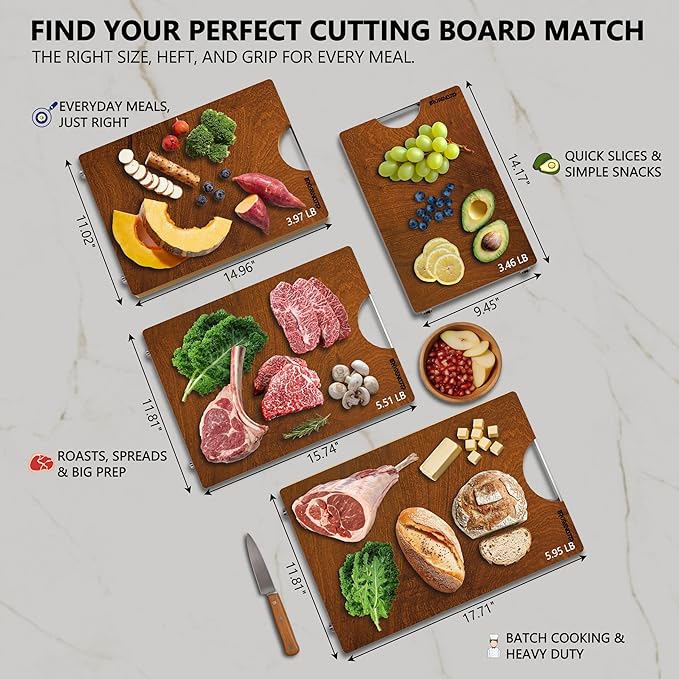 Real Solid Sapele Cutting Board One Piece No Glue Non Toxic All Whole Single Wood Butcher Block Thick Hard Wood Heavy Duty Edge Grain (Medium, 14.96"L*11.02"W*0.98"Th)