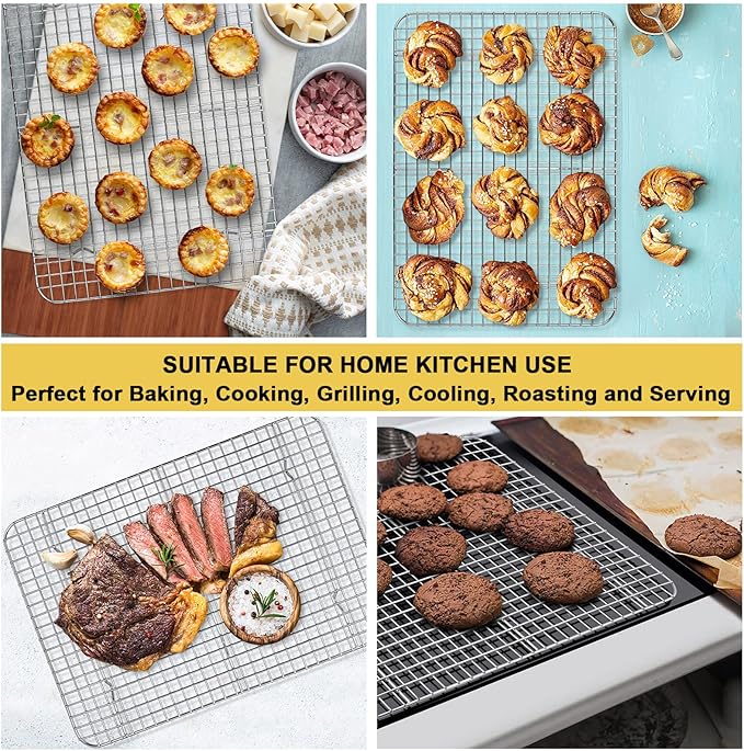 P&P CHEF 16.6 Inch Cooling Baking Rack Set of 2, Stainless Steel Grid Cooking Racks for Roasting Drying Grilling, Oven & Dishwasher Safe, Heavy Duty & Healthy