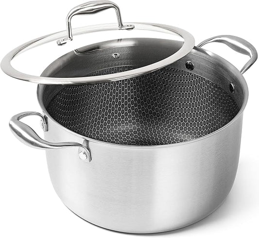 MICHELANGELO Tri-ply Stainless Steel Stock Pot, 8-Quart Stockpot with Lid, 18/10 Nonstick Cooking Pot with Honeycomb Interior, Compatible with All Cooktops