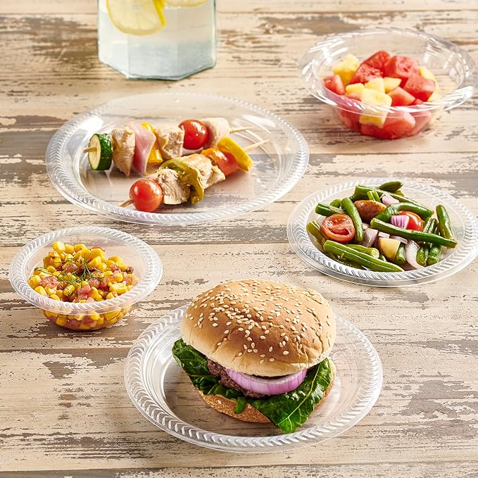 PLASTICPRO 40 Pack Clear Plastic Plates 9 Inch Durable Disposable Plastic Dinner Plates for Parties Events BBQ
