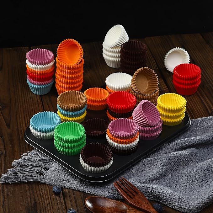 400pcs Rainbow Mini cupcake liners for baking,parchment mini muffin liners for Cupcake Pans, food grade Christmas Cupcake Liners for Christmas Decorations