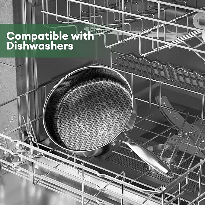COOKER KING 3.6-Quart Hybrid Stainless Steel Sauté Pan with Lid, 11" Tri-Ply Clad Deep Frying Pan, Nonstick & Non-Toxic Skillet, All Stovetop & Induction Compatible, Oven & Dishwasher Safe