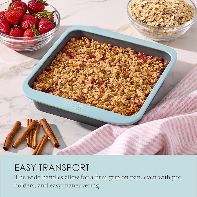 Chicago Metallic Silicone Square Cake Pan, 8-Inch Nonstick Bakeware with Wire-Reinforced Rim, BPA-Free Food-Grade Silicone, Oven Safe to 428F, Dishwasher Safe, Easy Cake Release