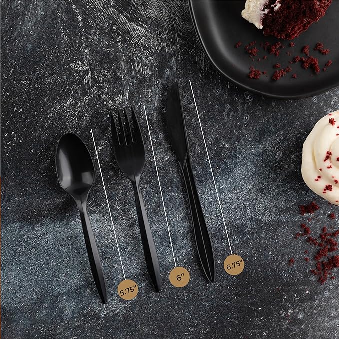 PLASTICPRO 400 Pack Disposable Plastic Utensils Assorted Colored Cutlery Combo Set Forks Spoons Knives Silverware, Black Plastic Cutlery for Parties