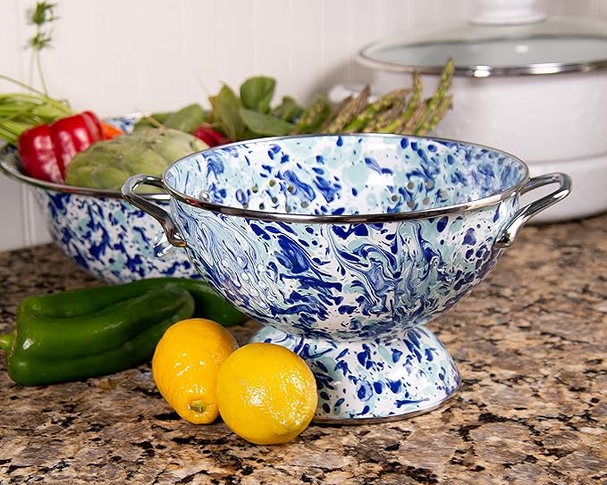 Golden Rabbit Enamelware Medium Colander, 3 quart, Ocean
