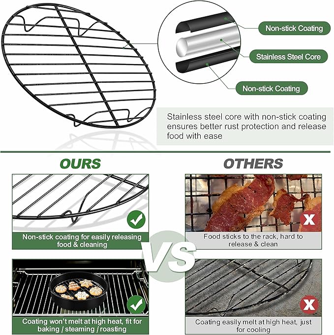 TeamFar Cooling Rack Set of 4, Coated Stainless Steel 7.5inch Round Cooking Wire Rack for Baking/Roasting/Steaming/Grilling/Cooling, Healthy & Sturdy, Oven Safe & Anti-melt, Easy Clean