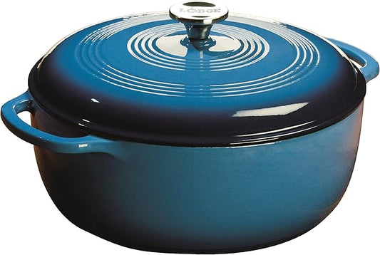 Lodge Essential Enamel Cast Iron Dutch Oven with Lid - Oven-Safe Enamel Cookware up to 500° F - Heat-Retaining Braising & Roasting Pot - Non-Toxic Cookware - 7.5 Quart, Carribean Blue