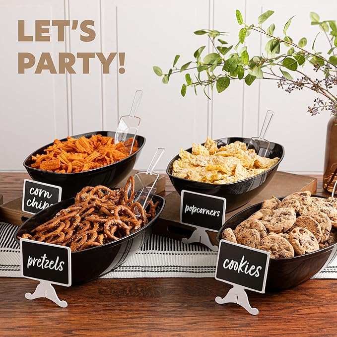 PLASTICPRO Disposable Oval Serving Bowls, Party Snack or Salad Bowl, 72-Ounce, Plastic (4, Black)