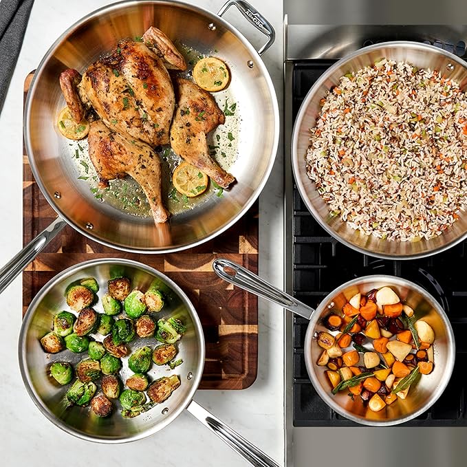 All-Clad D3® Stainless Steel 10 and 12 inch Frying Pans Set - Made in the USA- The Original Bonded Professional Cookware- Oven Safe & Induction Compatible