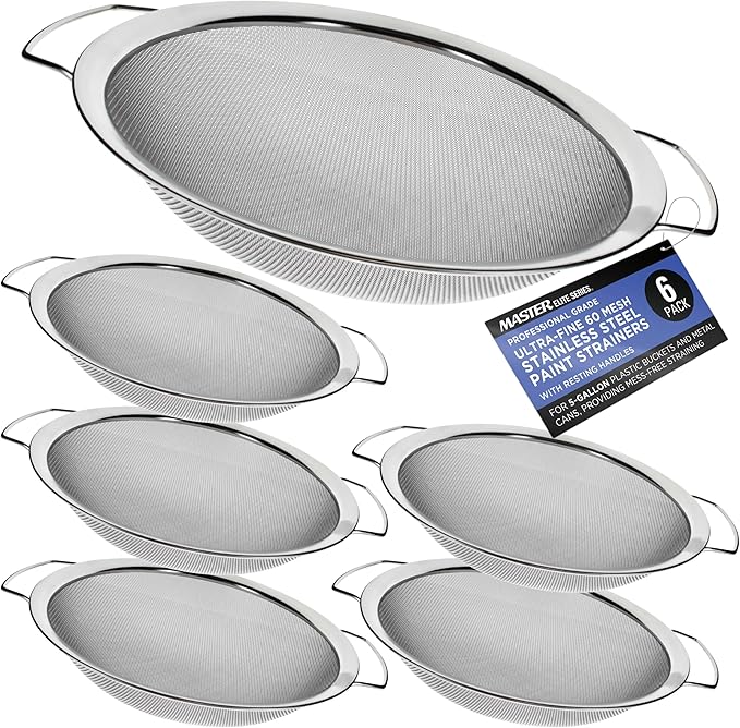 Master Elite 60 Mesh Stainless Steel Paint Strainer, 6 Pack - Fits Over 5 Gallon Paint Bucket Cans, Strains Filters Removes Debris, Particles, Impurities from Coating and Liquids - Drain, Rinse Food
