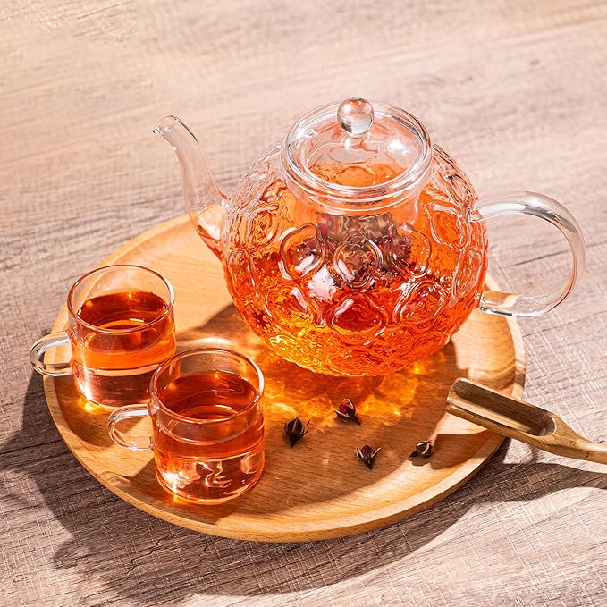 Glass Teapot with Removable Infuser-1500ml/50oz Clear GlassTea Pot for Stovetop, Borosilicate Microwave-Safe Glass Tea Kettle & Tea Maker for Blooming & loose Tea