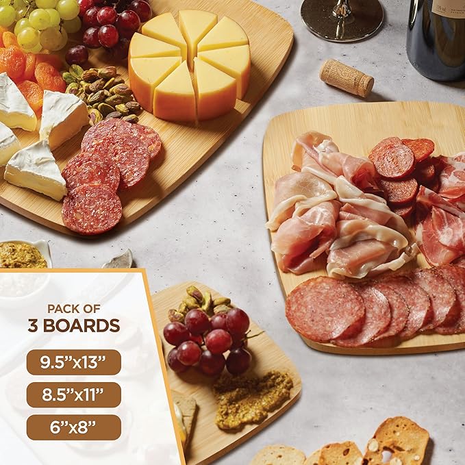 3-Piece Reversible Bamboo Cutting Board Set for Kitchen - Wooden Chopping Boards and Charcuterie Serving Boards for Cheese Meat Bread Fruit and Meal Prep, Knife Friendly Food Grade Bamboo by Bambüsi