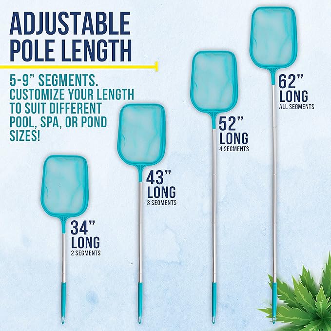 U.S. Pool Supply Swimming Pool 4 Foot Leaf Skimmer Net with 4 Connecting Aluminum Pole Sections - Fine Mesh Netting for Fast Cleaning of Debris - Clean Spas & Ponds