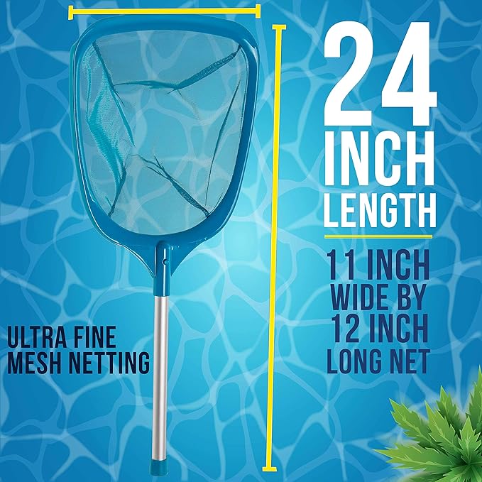 U.S. Pool Supply Professional Spa, Hot Tub, Pool Hand Leaf Skimmer Net with Aluminum Pole - Deep Ultra Fine Mesh Netting Bag Basket, Clean The Finest Debris - Pond Small Kid Kiddie Inflatable Pool
