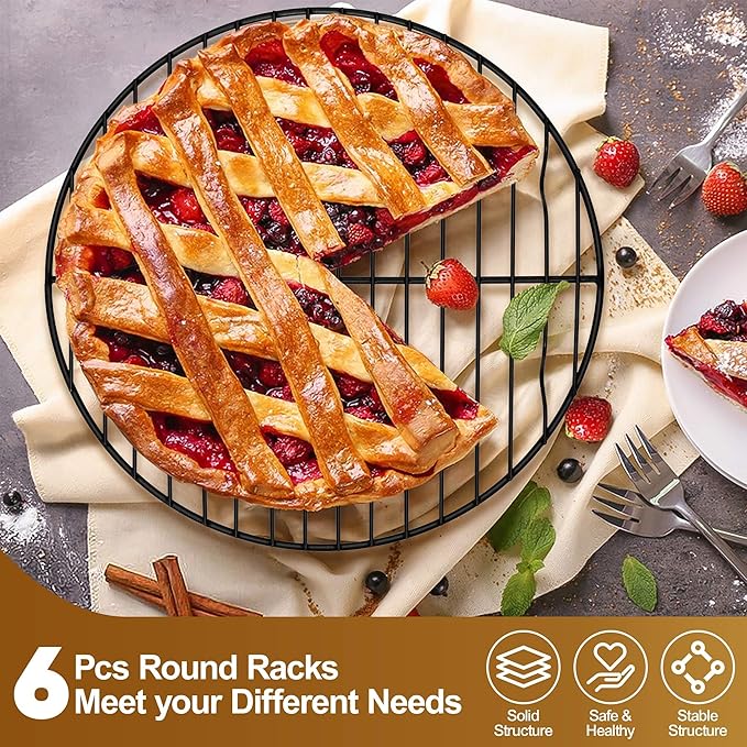 P&P CHEF Round Cooling Rack Set, Round Wire Racks for Cooking Baking, Fit Air Fryer & Oven, Stainless Steel Core with Nonstick Coatings, Black, 6 PCS - 7.5 & 9 & 10.5 Inch