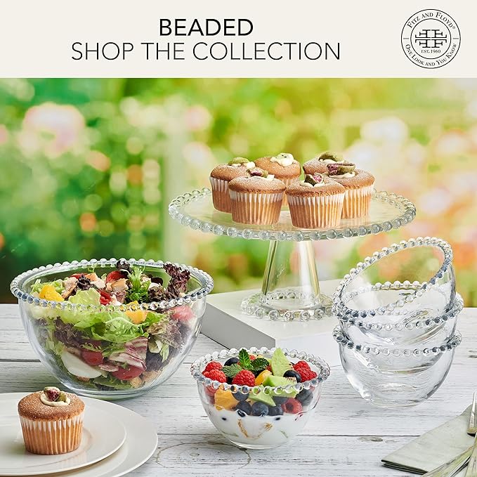 Fitz and Floyd Beaded Glass Fruit Serve Salad Bowl, 8.25 Inch