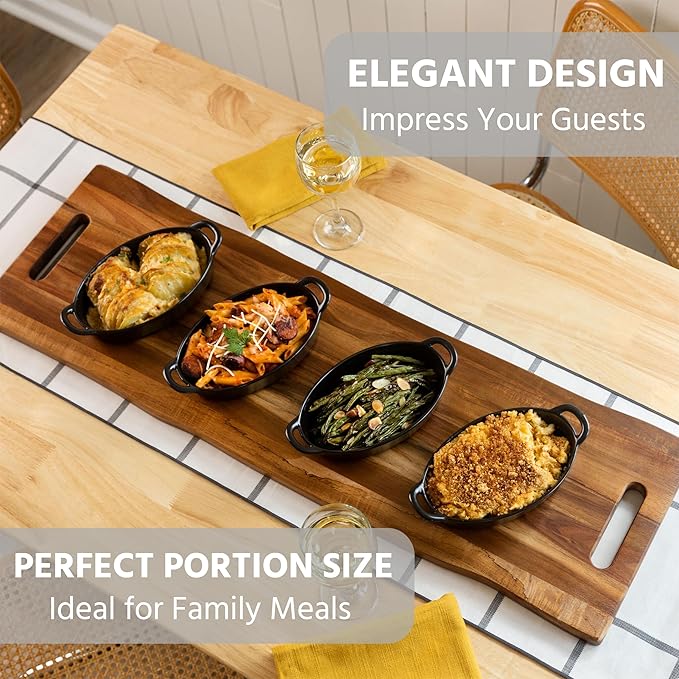 Oval Au Gratin Baking Dishes for Oven Safe and Microwave Cooking and Baking, 4 Pc. Set, Heat Resistant Ceramic with Handles for Serving, Small Mini Casserole Dish, 8" x 5", 16 oz, Matte Black