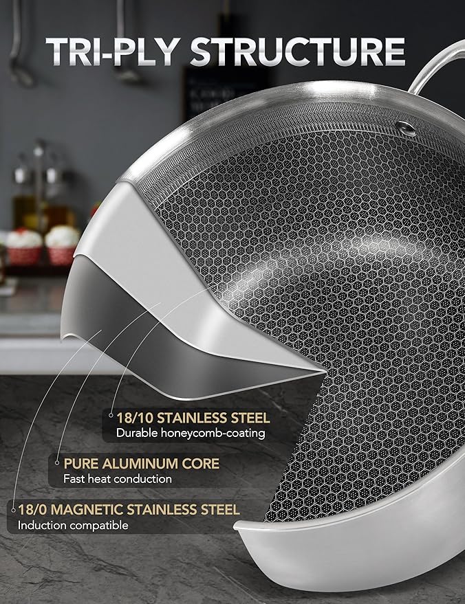 MICHELANGELO Tri-ply Stainless Steel Stock Pot with Lid - 6 Quart, Nonstick Cooking Pot with Honeycomb Interior, Heavy Duty Stockpot, Compatible with All Cooktops