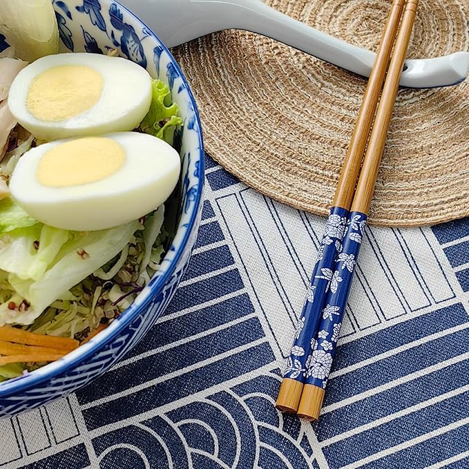 Japanese 28 Oz Ceramic Ramen Noodle Soup Cereal Pho Rice Salad Bowl Set with Chopsticks and Spoons, Premium Gift Set for House Warming, Birthday, Holiday, Microwave Safe, Dishwasher Safe