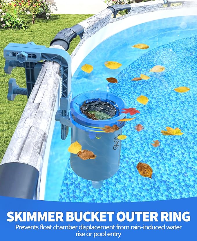 Upgrade Above Ground Pool Skimmer Comes with 3 Socks, Anti-tilt Wall Mount Surface Skimmer, Removable Skimmer Basket, Adjustable Height Bracket, Auto Skimming Pool Surface Leaves - Blue