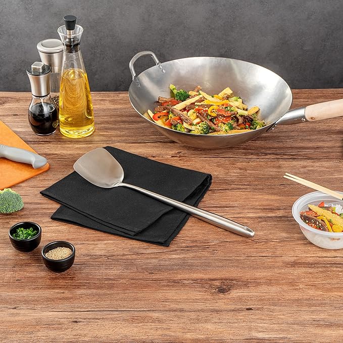Motomori 17 Inch Wok Spatula, 1 Wide Cooking Turner - Hanging Hole, Extra Long Handle, 304 Stainless Steel Chinese Cooking Spatula, Dishwashable, For Stirring, Flipping, Frying - Restaurantware
