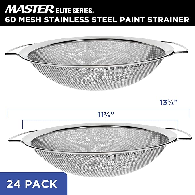 Master Elite 60 Mesh Stainless Steel Paint Strainer, 24 Pack - Fits Over 5 Gallon Paint Bucket Cans, Strains Filters Removes Debris, Particles, Impurities from Coating and Liquids - Drain, Rinse Food
