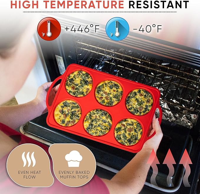Confetti 4 Inch Jumbo Silicone Muffin Pans for Baking – 6-Cup Nonstick Silicone Cupcake Pan Egg Size – Heavy-Duty Large Cupcake Pan, BPA-Free, Easy-Release, Oven & Dishwasher Safe