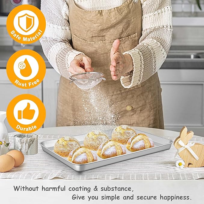 17.5 Inch Baking Sheet Pan, Joyfair Stainless Steel Cookie Sheet Toaster Oven Tray, Professional Bakeware for Cookie/Bacon/Bread, Rolled Rim & Mirror Finish, Rust Resistant & Dishwasher Safe