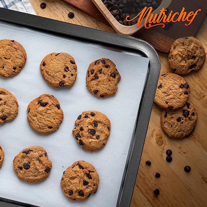 Nutrichef Large Cookie Sheet, Nonstick Gray Silicone Coating, Easy Clean & Durable Baking Sheet, Commercial Grade Oven Pan, Stackable Tray Design, Dishwasher Safe, PFOA, PFOS, PTFE Free, 17" x 11.5"