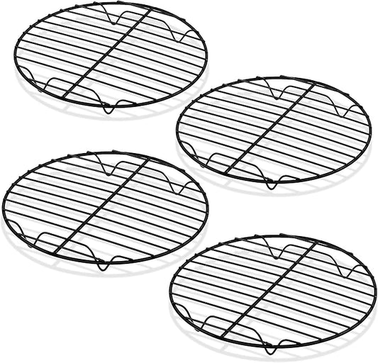 TeamFar Cooling Rack Set of 4, Coated Stainless Steel 7.5inch Round Cooking Wire Rack for Baking/Roasting/Steaming/Grilling/Cooling, Healthy & Sturdy, Oven Safe & Anti-melt, Easy Clean