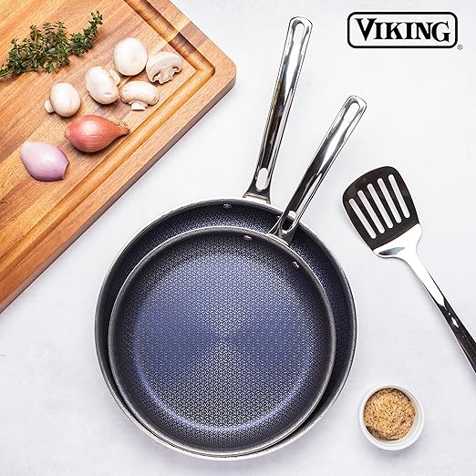 Viking Hybrid Plus 3-Ply Ceramic Nonstick Frying Pan, Made without PFAS, 2-Piece Induction Fry Pan Set, 9.5 and 11 Inch, Metal Utensil Safe, Oven Safe to 500F