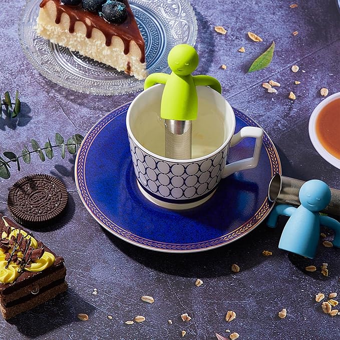 2 Pieces Tea Infuser for Loose Tea Cute Fine Mesh Tea Strainer Stainless Steel Tea Filter Ball Tea Diffuser Steeper for Teacups Teapots (Blue, Green)
