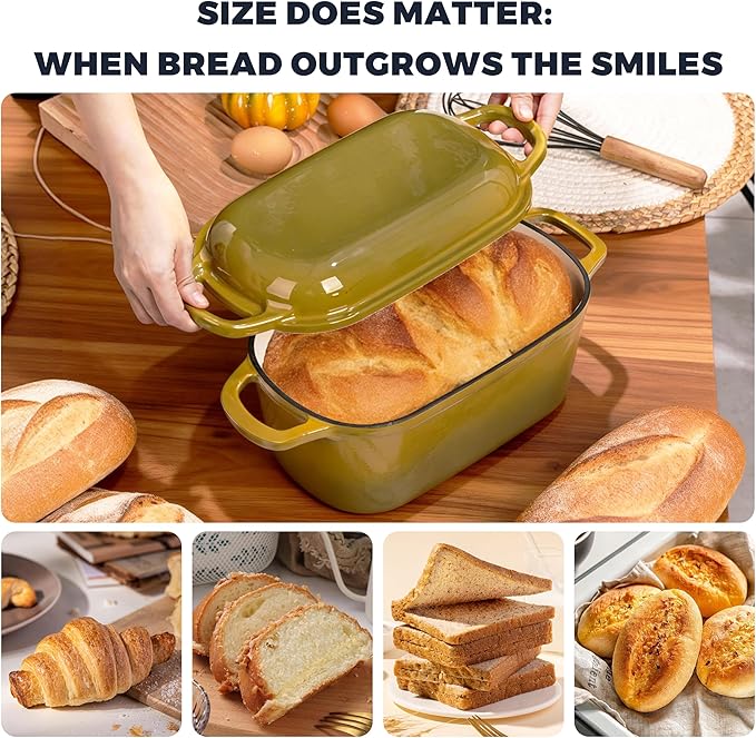 4.6 Quart Dutch Oven for Bread Baking, Combo Oval Enameled Cast Iron Bread Pan with Lid, Sourdough Bread Dutch Oven for a Crispy Crust, Olive
