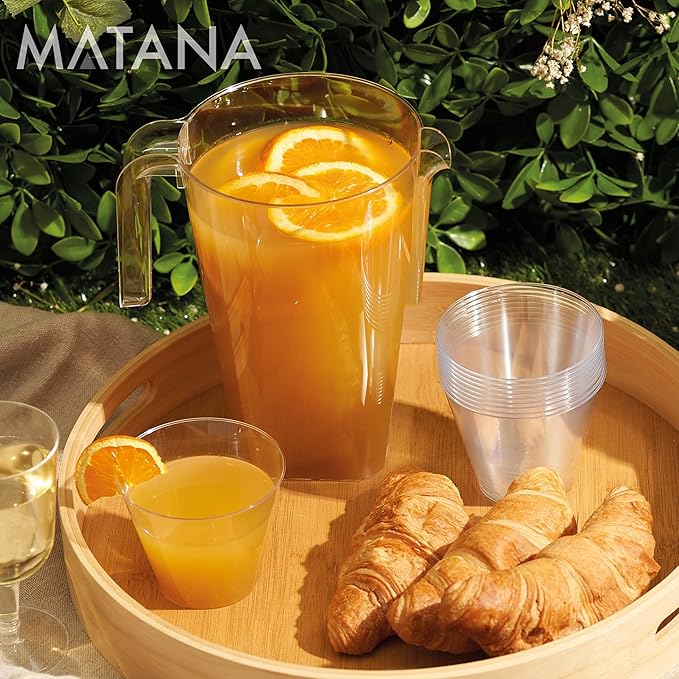MATANA 6 Pack Clear Water Pitchers - 52 oz Plastic Beer Pitcher with Handle for Drinks, Juice, Lemonade, and Beverages - BPA-Free and Durable Iced Tea Pitcher for Fridge, Home, & Party