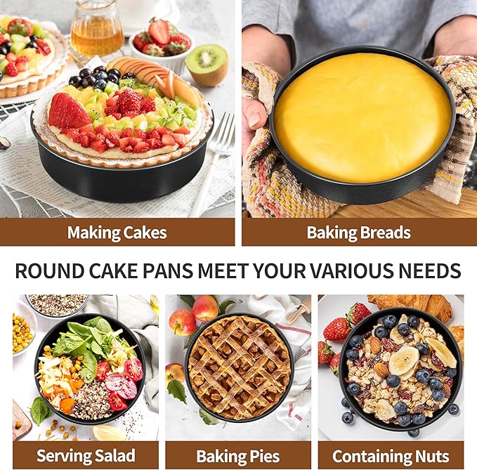 P&P CHEF 7 Inch Cake Pan Set of 3, Non-Stick Round Cake Pans Tins for Tier Smash Cakes, Baking Pans Set & Essential Bakeware, Stainless Steel Core & Leak-Proof
