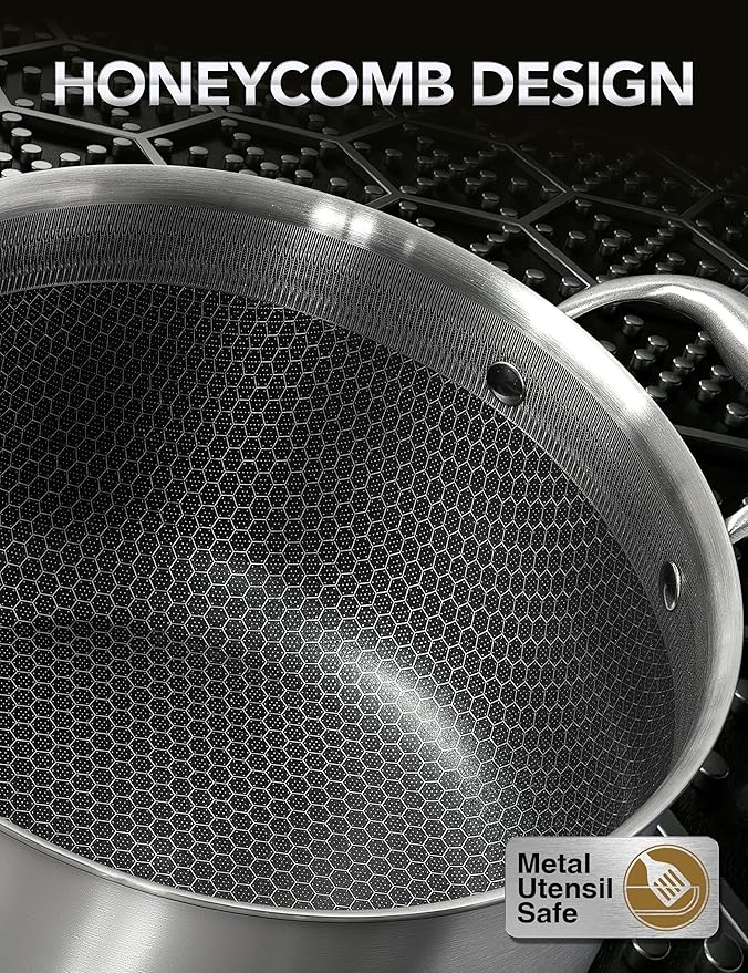MICHELANGELO Tri-ply Stainless Steel Stock Pot, 8-Quart Stockpot with Lid, 18/10 Nonstick Cooking Pot with Honeycomb Interior, Compatible with All Cooktops