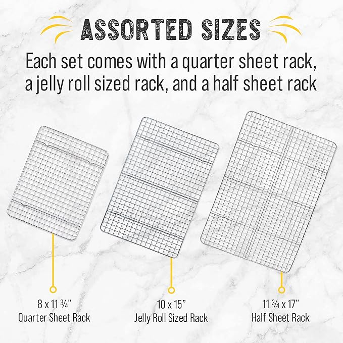 Checkered Chef Cooling Rack for Cooking and Baking, Multi Pack - Set of 3 Stainless Steel, Grid Wire Cookie Cooling Racks, Oven and Dishwasher Safe
