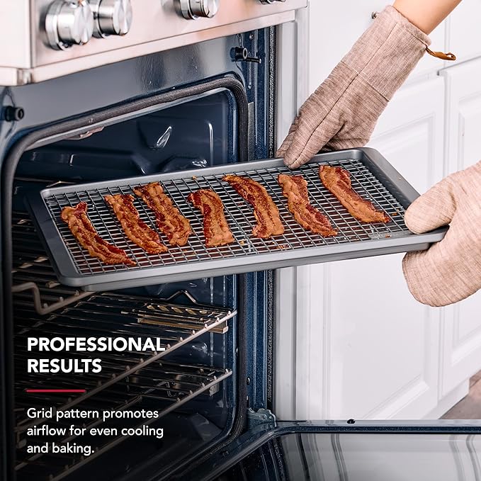KitchenAid Nonstick Swiss Engineered Aluminized Steel Cooling Rack, Dishwasher Safe, Contour Silver, 13x18 Inch