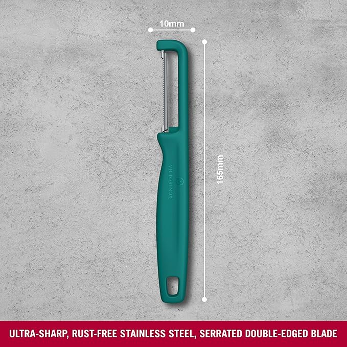 Victorinox Iota Peeler for Vegetables, Fruits, Serrated Edge, Extra Sharp, Swiss Made, Green