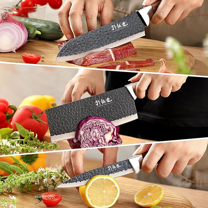 5 PCS kitchen Chef Knife Set, include 7 inch cleaver, 7 inch Santoku, 4.5 inch utility knife, Kitchen Scissors and Peeler