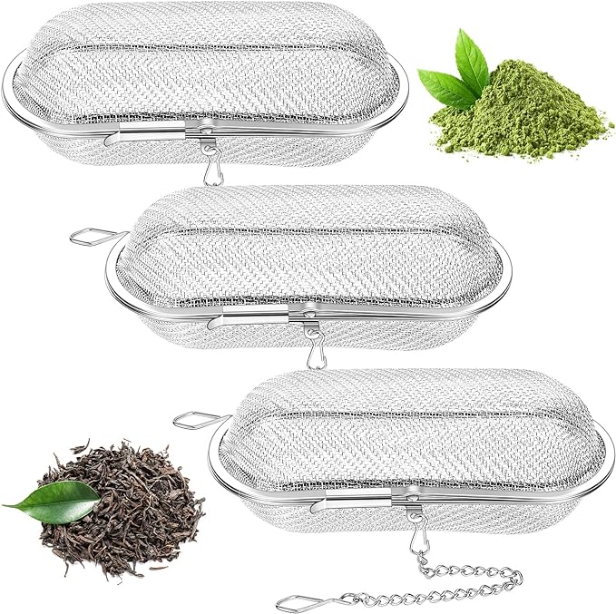 Hoolerry 3 Pcs Tea Ball Infusers Loose Leaf Tea Strainers Steeper Stainless Steel Mesh Floating Oval Filters 4.25 x 1.75 Inch for Kitchen and Home
