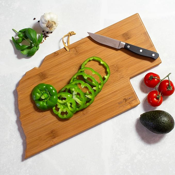 Totally Bamboo Nebraska State Shaped Cutting Board and Charcuterie Serving Platter with Artwork by Summer Stokes, Includes Hang Tie for Wall Display