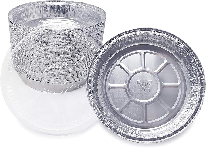 Fig & Leaf (45 Pack) Premium 9-Inch Round Foil Pans with Plastic Dome LIDS l Heavy Duty l Disposable Aluminum Tin for Roasting, Baking, Cake or Cooking