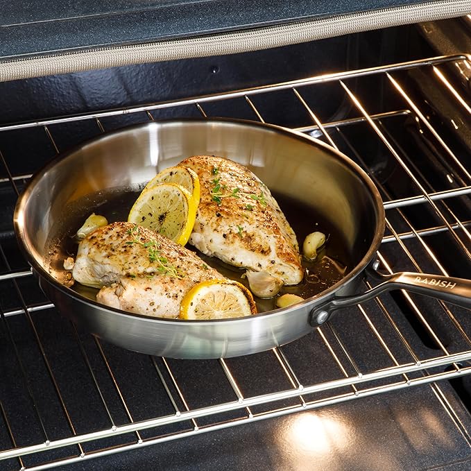 Babish 10-Inch Tri-Ply Stainless Steel Frying Pan With Black Handle – Professional Grade Skillet for Searing, Sautéing & Everyday Cooking