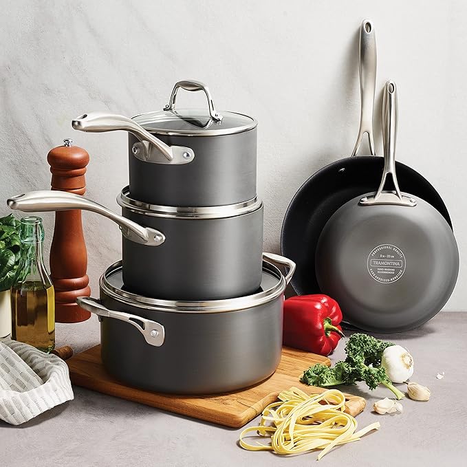 Tramontina OnyxPro Hard Anodized Non Stick 8-Piece Cookware Set with Glass Lids, Pots and Pans Kitchen Set, Oven Safe