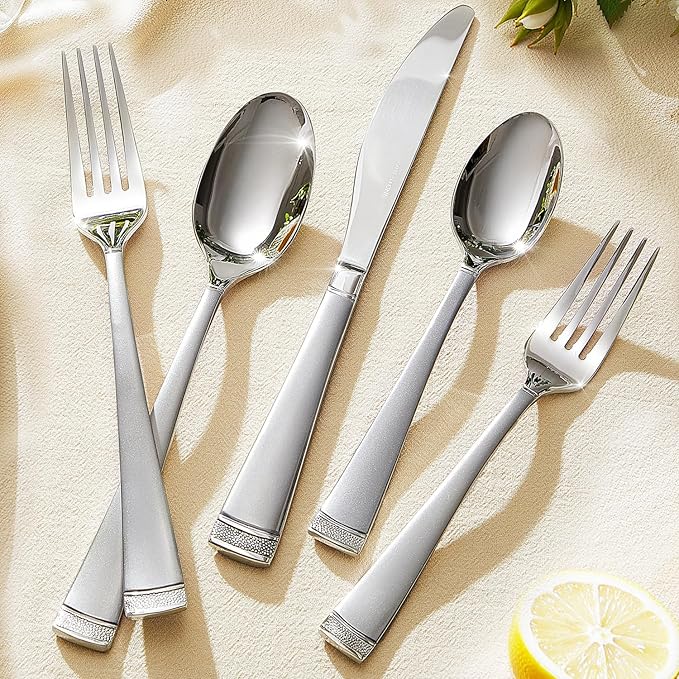 KINGSTONE Silverware Set, 30-Piece Flatware Set for 6, 18/10 Stainless Steel Cutlery Set with Bead Edge, Utensil for Kitchen, Home, Party, Wedding, Mirror Polished, Dishwasher Safe